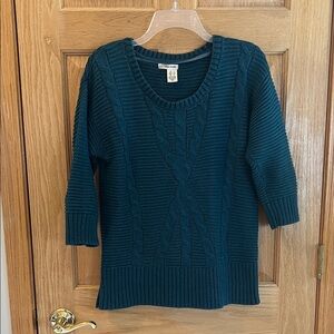 DKNY - Deep Teal Cable Knit Sweater - 3/4 Sleeves - Small